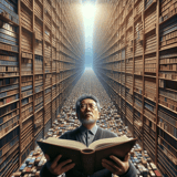 Library, bookshelves, reading, literature, knowledge, ancient books, imagination, vast collection, research, study.