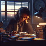 Study, homework, late-night, books, girl, evening, learning, reading, school, concentration.