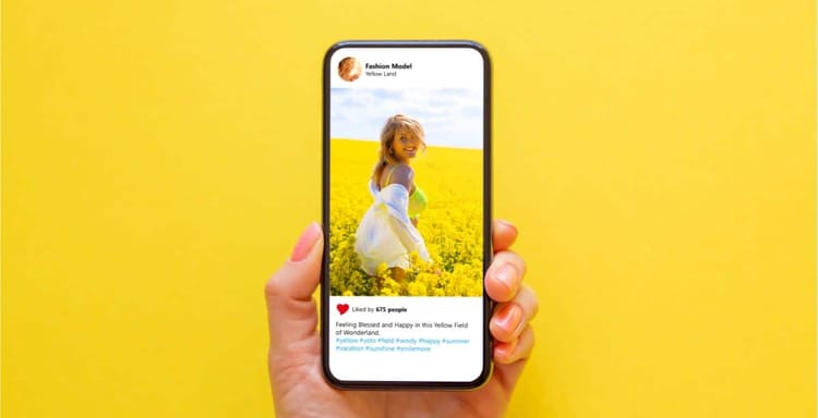 Instagram photo of a woman in a yellow field.