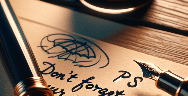 Handwritten note with the message "Don't forget your umbrella tomorrow" and a small umbrella sketch.