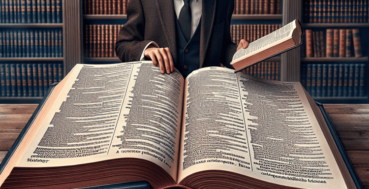 Large open book with detailed text in a study room setting.