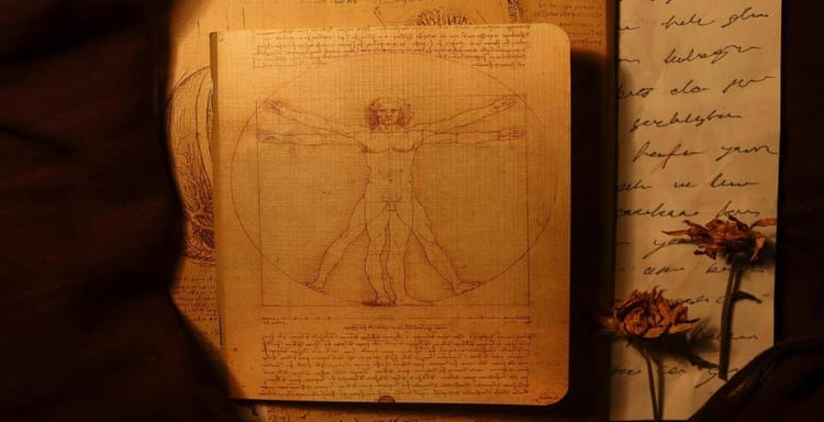 Historical of Leonardo da Vinci's Vitruvian Man drawing.