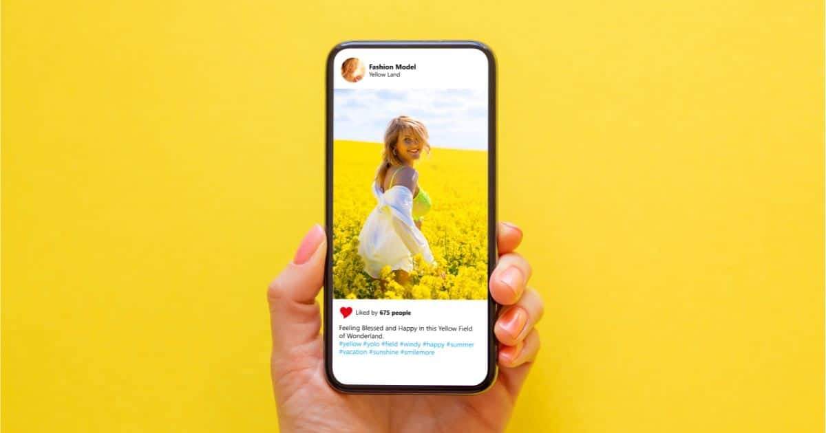 Instagram photo of a woman in a yellow field.