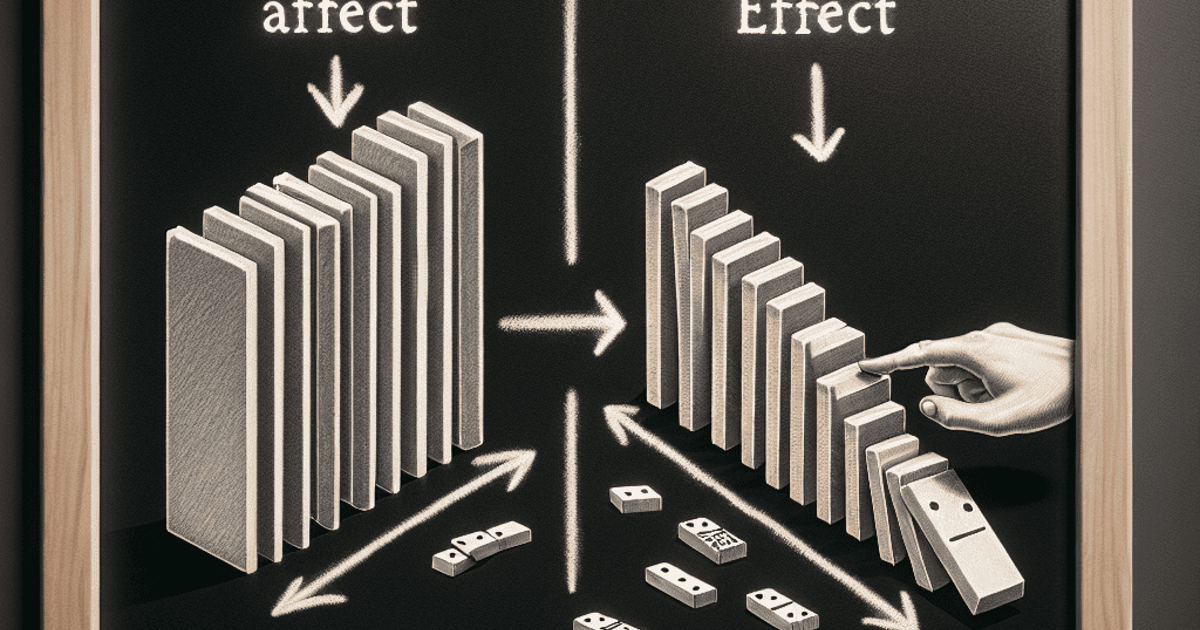 Dominoes falling with effect and affect labels on a black background.