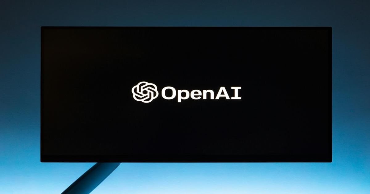 OpenAI logo on a screen, symbolizing artificial intelligence development.